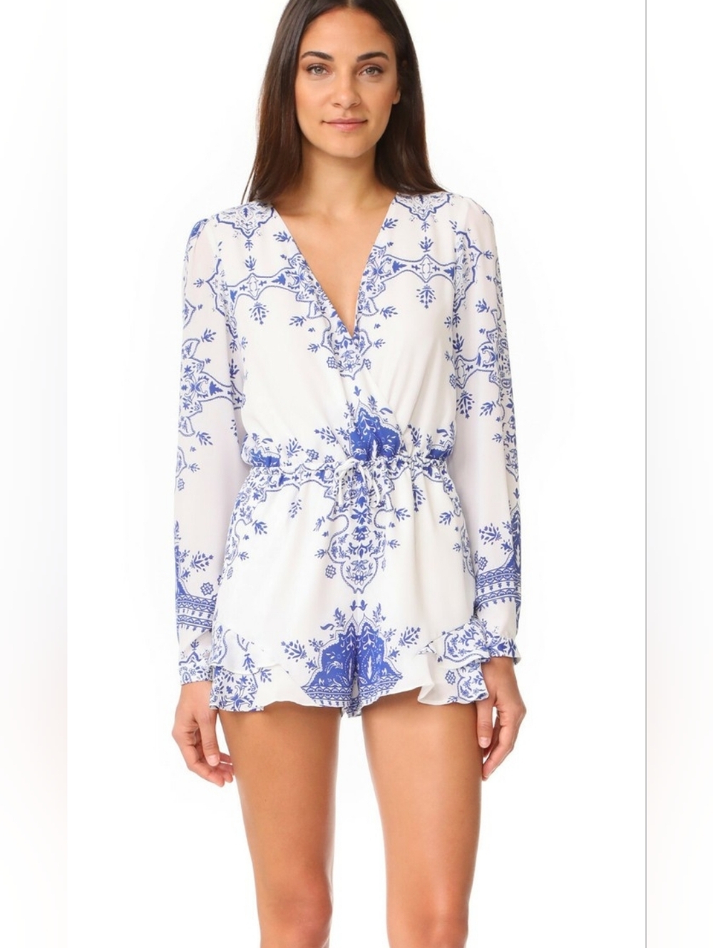 Lovers + Friends Spring Blossom Romper Blue And White Size Small New - Picture 1 of 9